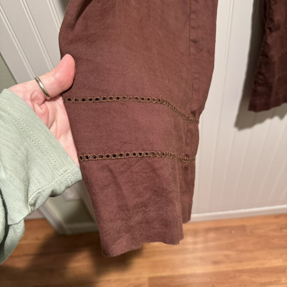 Anthropologie Elevenses Brown Linen Wide Leg Pants Size 12 - Picture 4 of 7